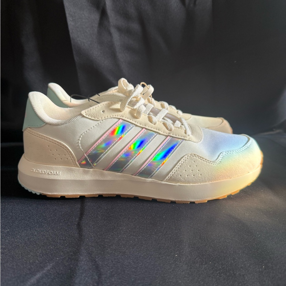Adidas Women's Cream Sneakers with Holographic Stripes - Picture 2 of 6